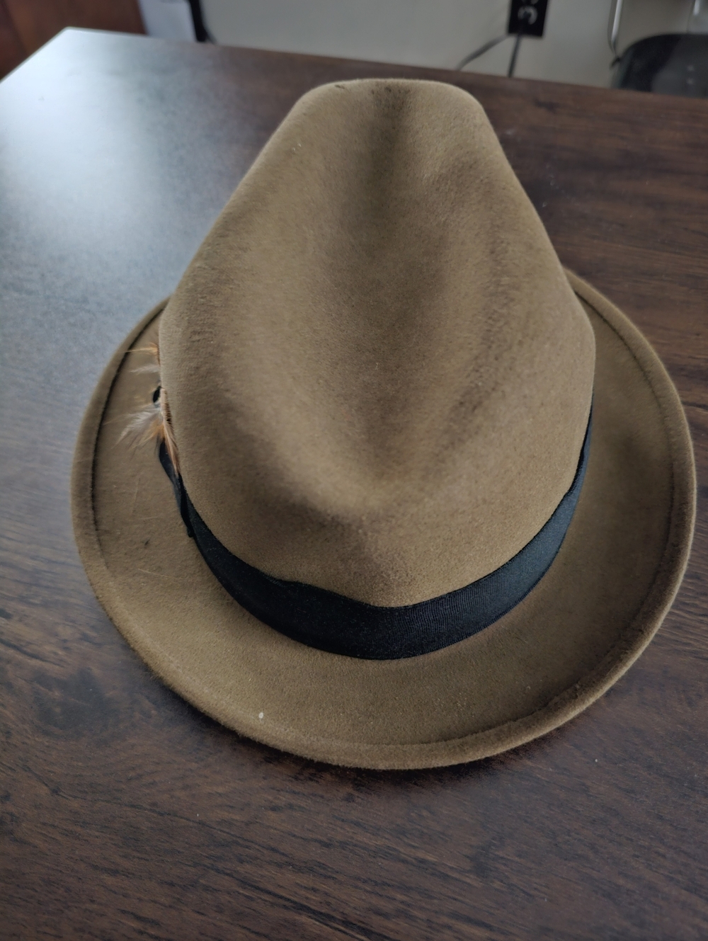 Stetson Classic Brown Fedora with Feather Trim 7 3/8 (59) - Picture 2 of 6